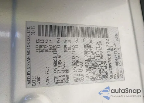 2015 Nissan Rogue Sl from USA, damaged, VIN 5N1AT2MV7FC816722